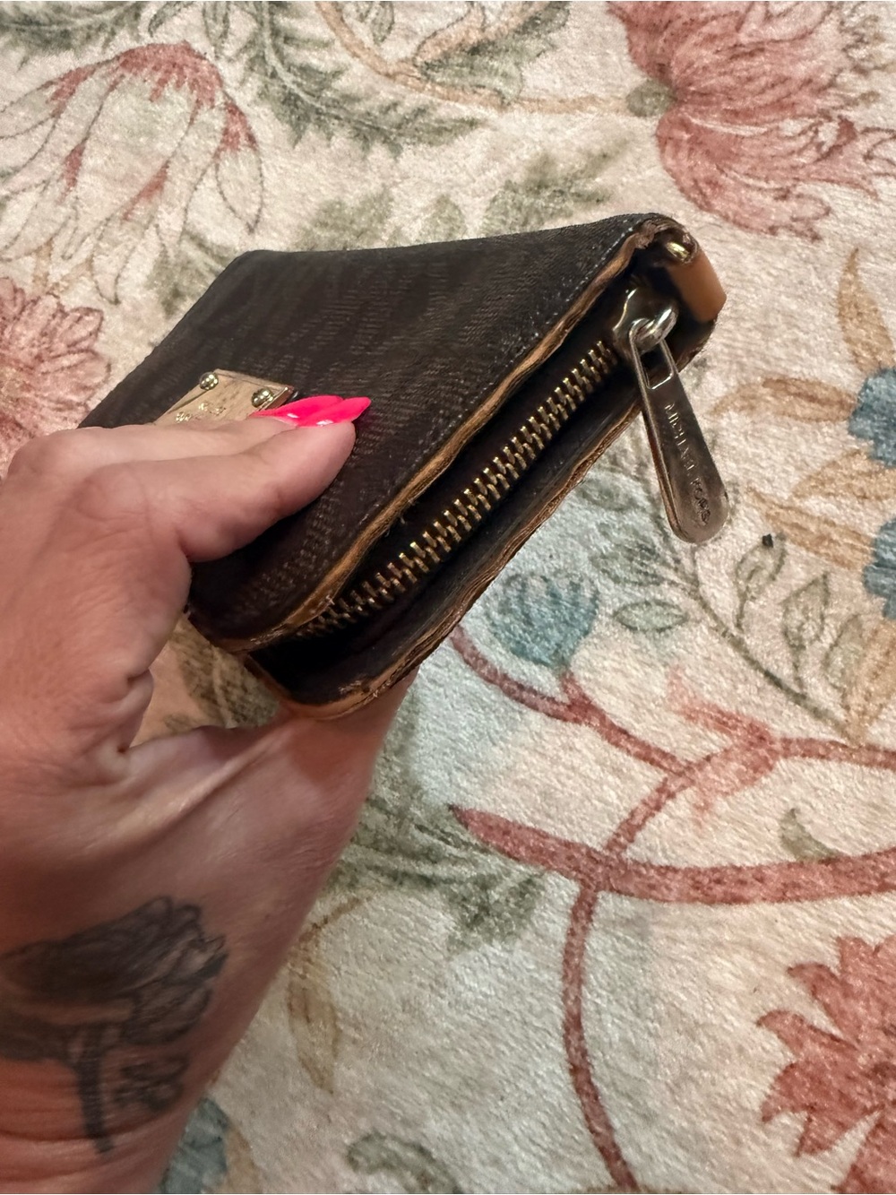 Michael Kors Dark Brown Logo Zip-Around Wallet with Gold Plaque - Picture 5 of 7